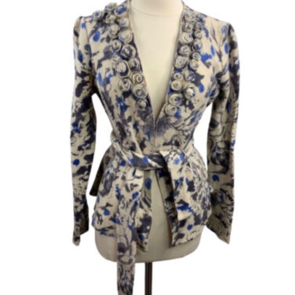 Anthropologie Tabitha Rosette Wool Clasp Closure Belted Jacket/Cardigan Size L - Picture 2 of 6